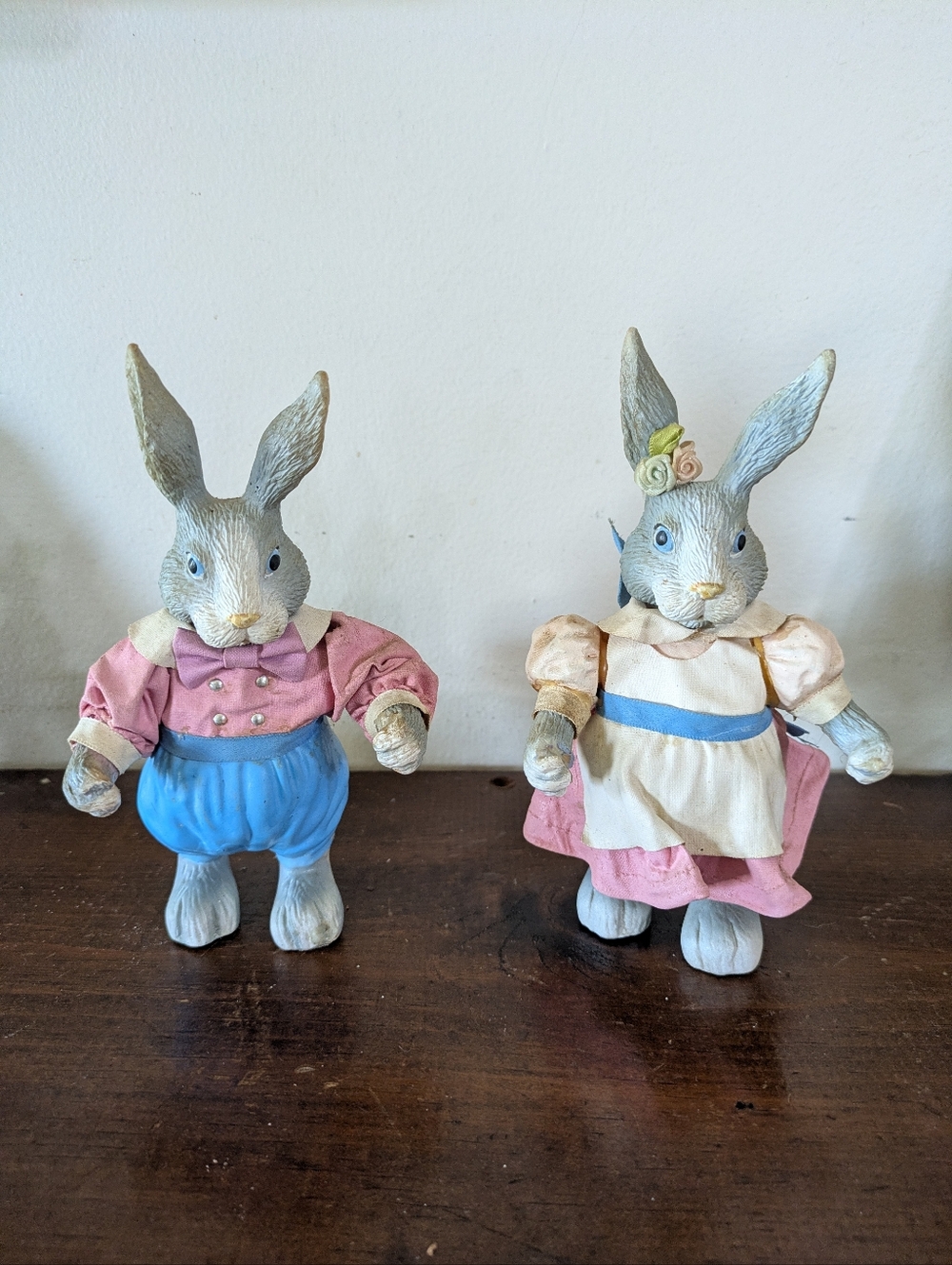 Vintage 1988 Fabriche Resin Easter Bunny Couple Figurines - Mr. & Mrs. Rabbit 6"